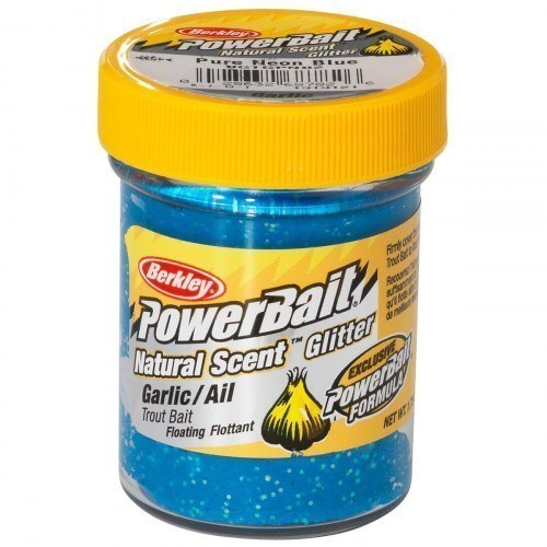 Форелевая паста Berkley PowerBait Natural Scent Glitter Trout Bait Garlic Blue (чесночная)